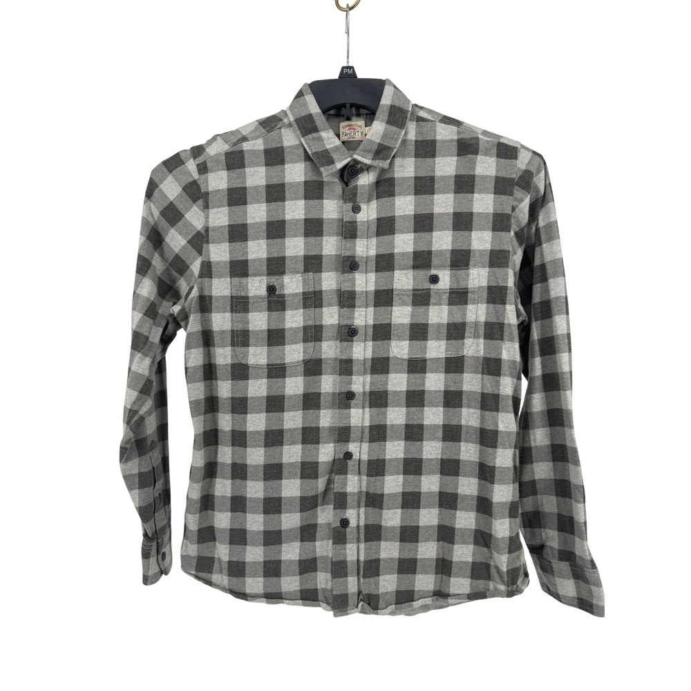 Faherty Legend Sweater Shirt Mens Large Grey Plaid Organic Cotton Button Up 8894